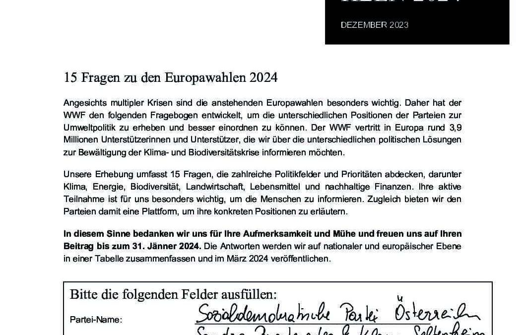 SPÖ zum WWF-Fragebogen EU-Wahl 2024