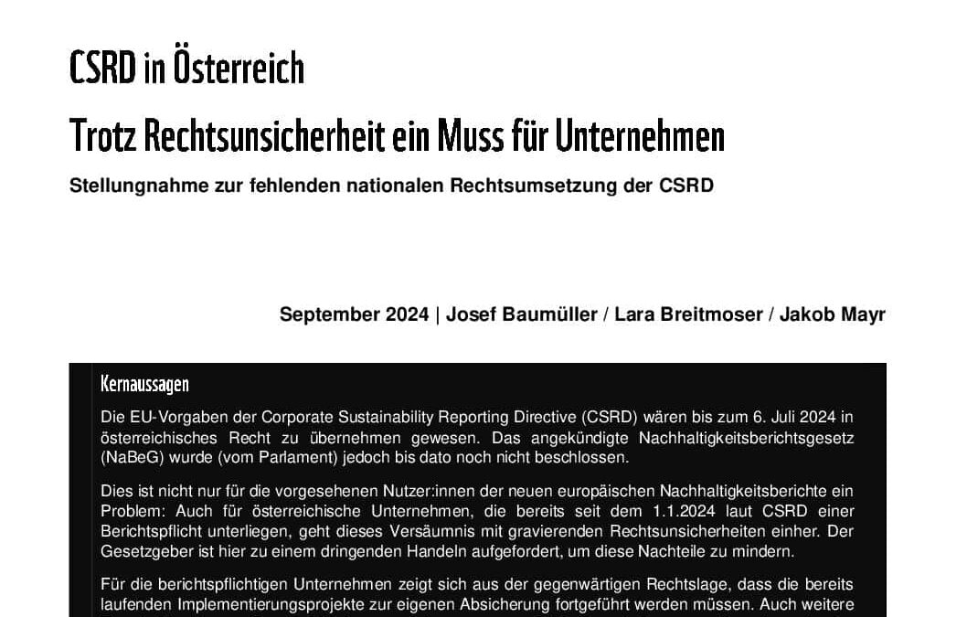 WWF Stellungnahme zur fehlenden nationalen Rechtsumsetzung der CSRD