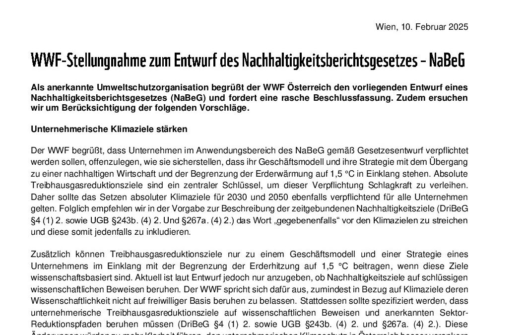 WWF-Stellungnahme zum Entwurf des Nachhaltigkeitsberichtsgesetzes NaBeG GZ 2024-0.921.905