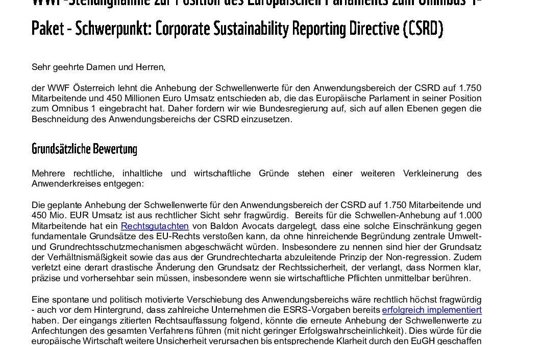 WWF-Stellungnahme 20251118 zur Position des Europaeischen Parlaments zum Omnibus 1-Paket – CSRD