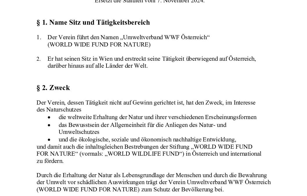 Statuten des Umweltverband WWF Österreich 2025