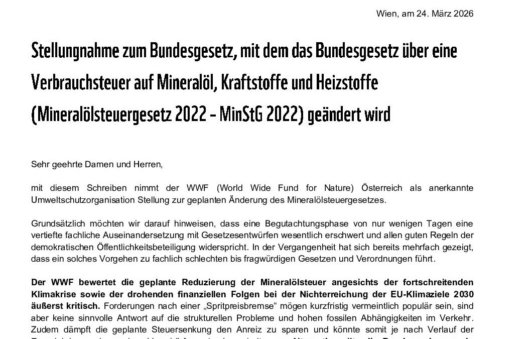 WWF-Stellungnahme zur Änderung des Mineralölsteuer-Gesetzes
