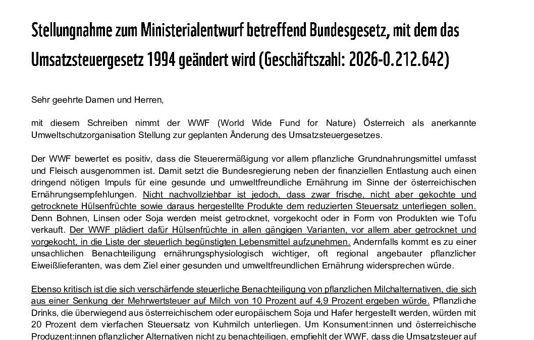 WWF-Stellungnahme Ministerialentwurf Aenderung Umsatzsteuergesetz 1994