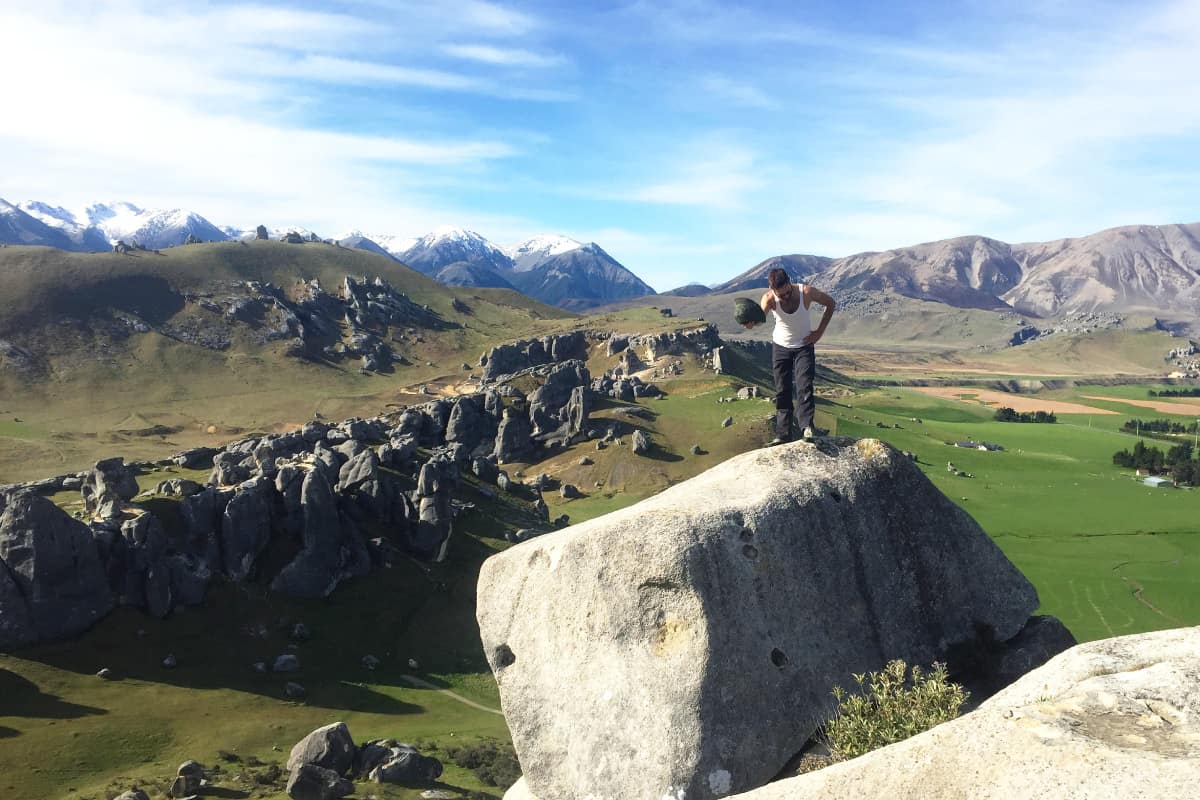 Castle Hill, Neuseeland Menschen, im Feld wandernd
