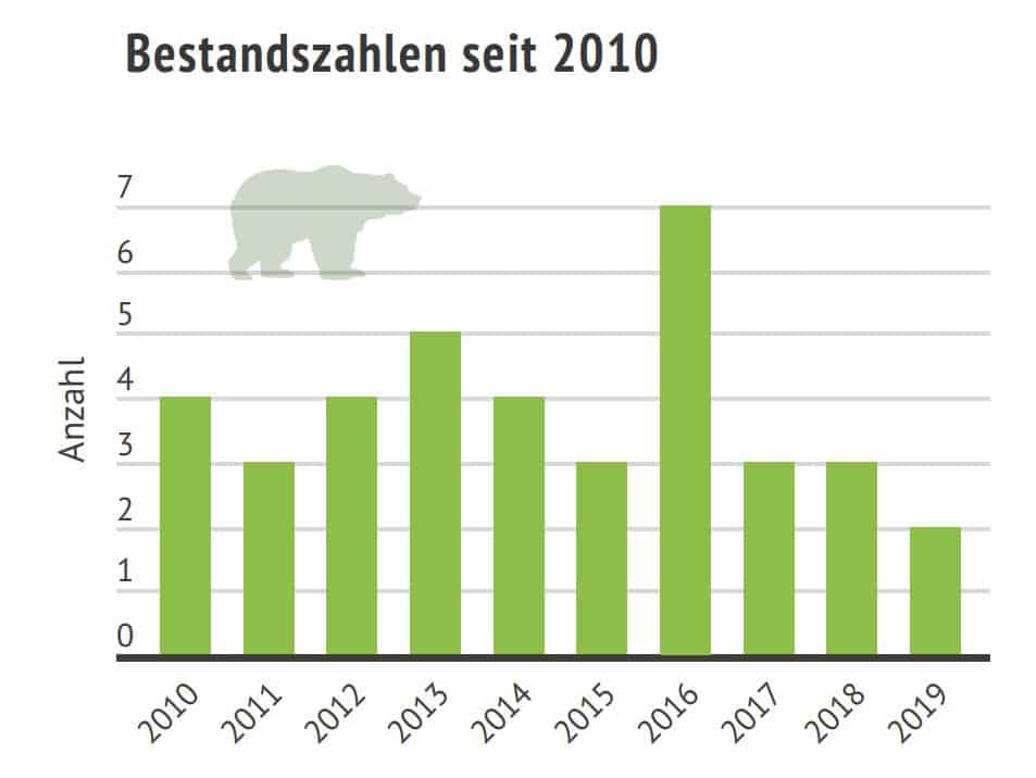 Braunbaeren Bestandszahlen Österreich 2010-2019