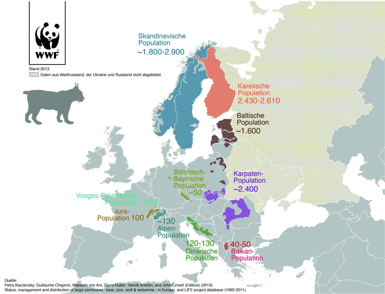 Verbreitungskarte Luchs in Europa, 2013, © by WWF