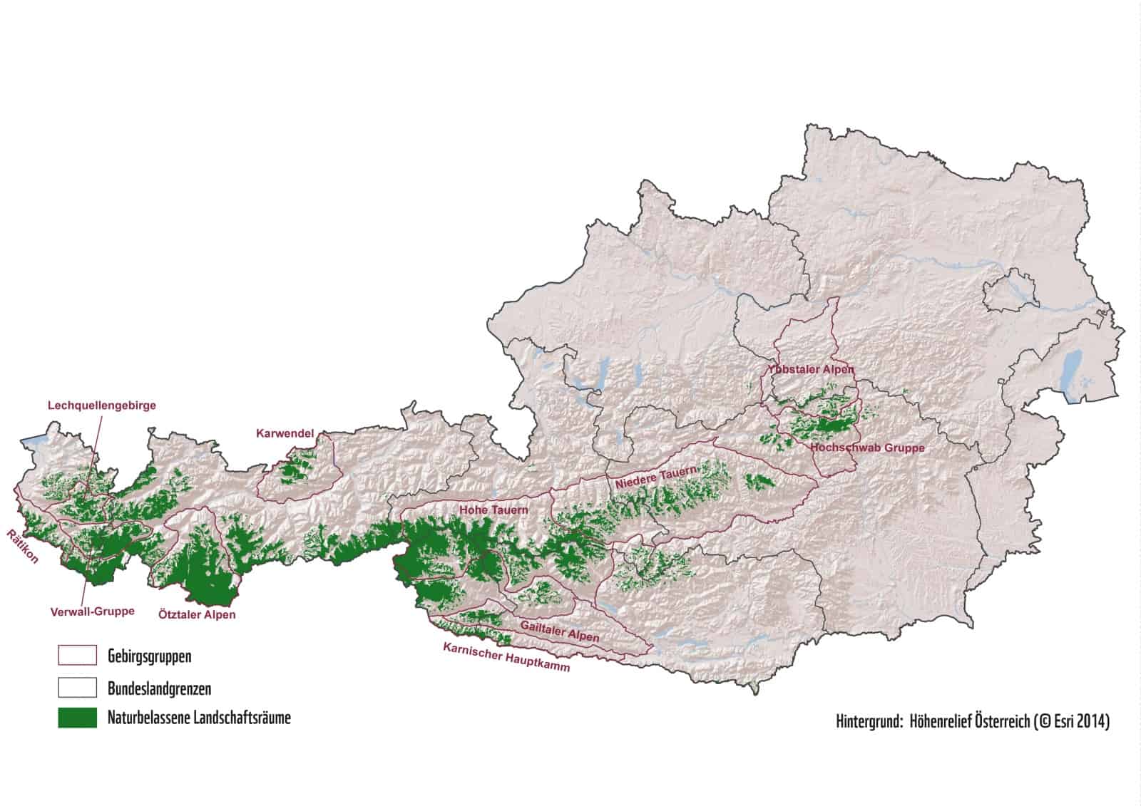 Grafik Beispiele für Alpine Freiräume - Gebirgsgruppen, © by WWF