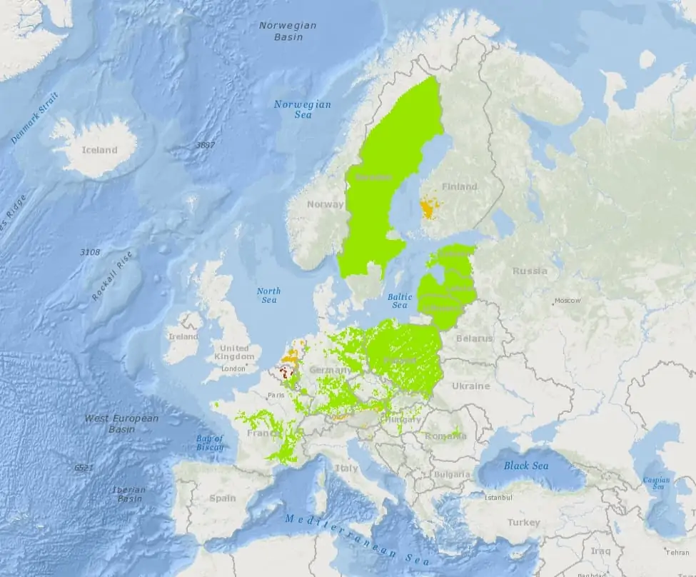 Verbreitung Castor fiber in der EU, © by EOINET Verbreitung Castor fiber in der EU, © by EOINET
