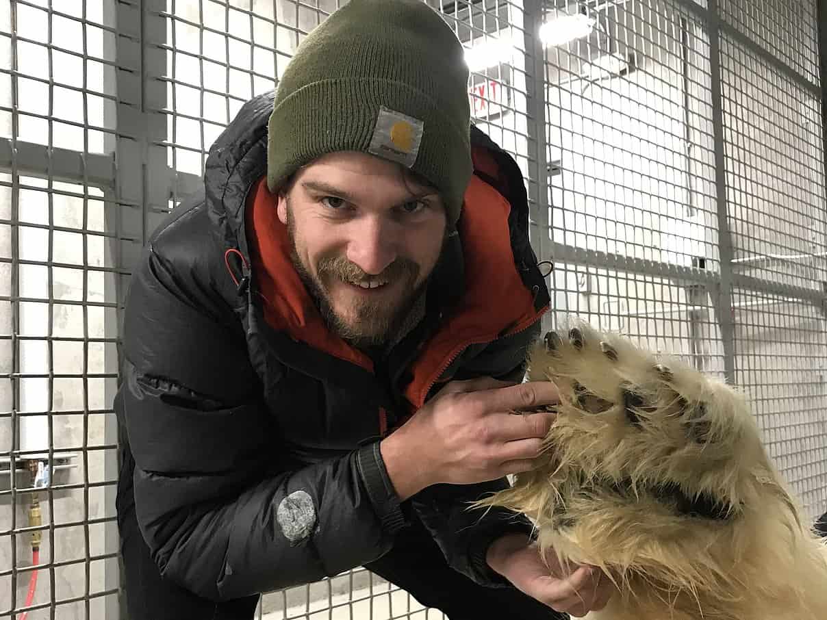 Mechatronik-Designer Rémy Pieron mit Eisbär Lyutyik