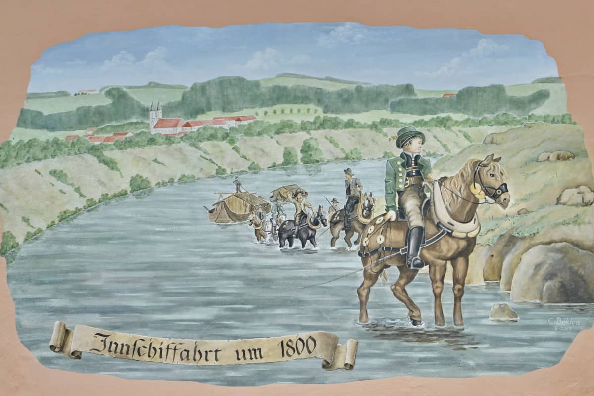 Gemälde einer historischen Innschifffahrt bei Gars am Inn, © by Inn Musuem Rheinheim