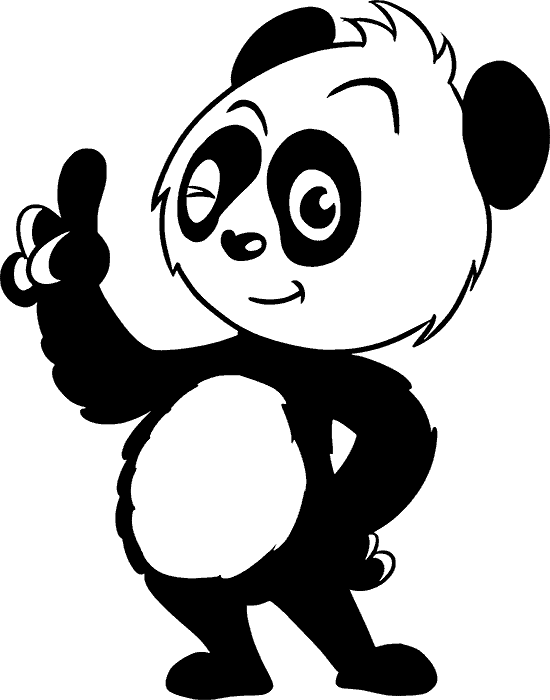 Pia Panda, die fröhlich eine Faust in die Luft wirft