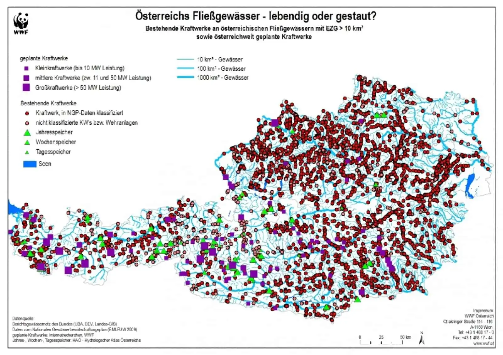 Österreichkarte Wasserkraftwerke, © by WWF Österreich Österreichkarte Wasserkraftwerke, © by WWF Österreich