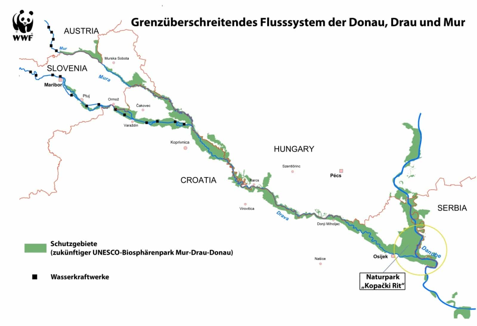 Karte_geplante Regulierungen an kroatischer Donau_Kopacki Rit (c) WWF, © by WWF