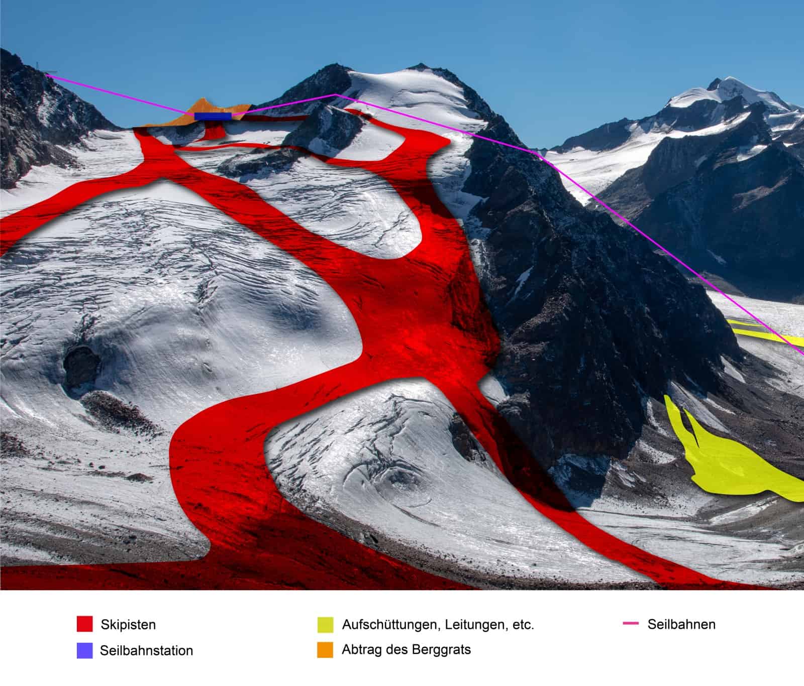 Visualisierung der geplanten Baumaßnahmen am Linken Fernerkogel
