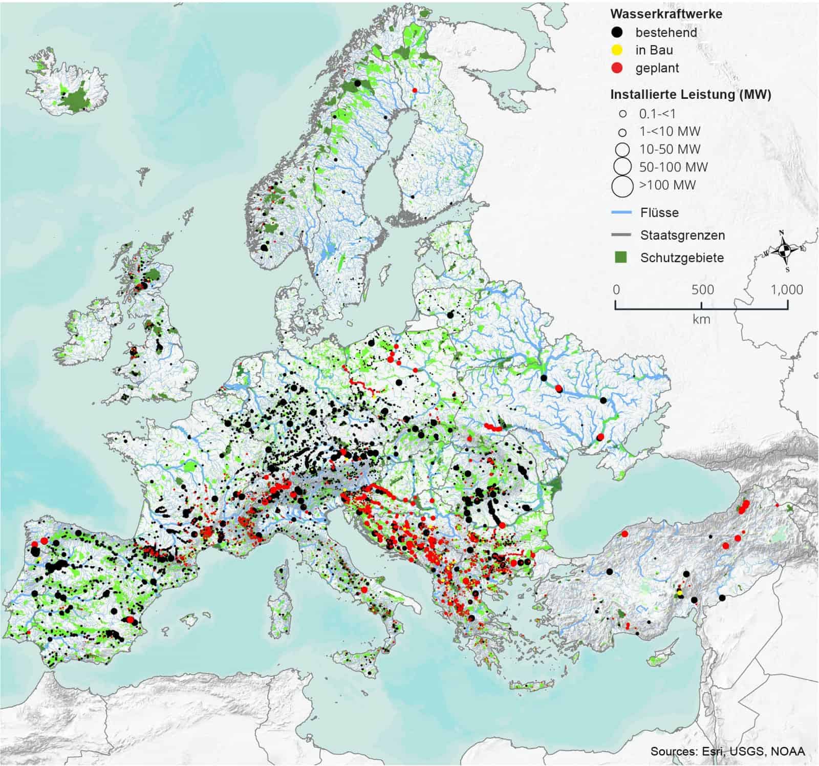 Grafik Wasserkraft in Schutzgebieten, © by Esri, USGS, NOAA Grafik Wasserkraft in Schutzgebieten, © by Esri, USGS, NOAA