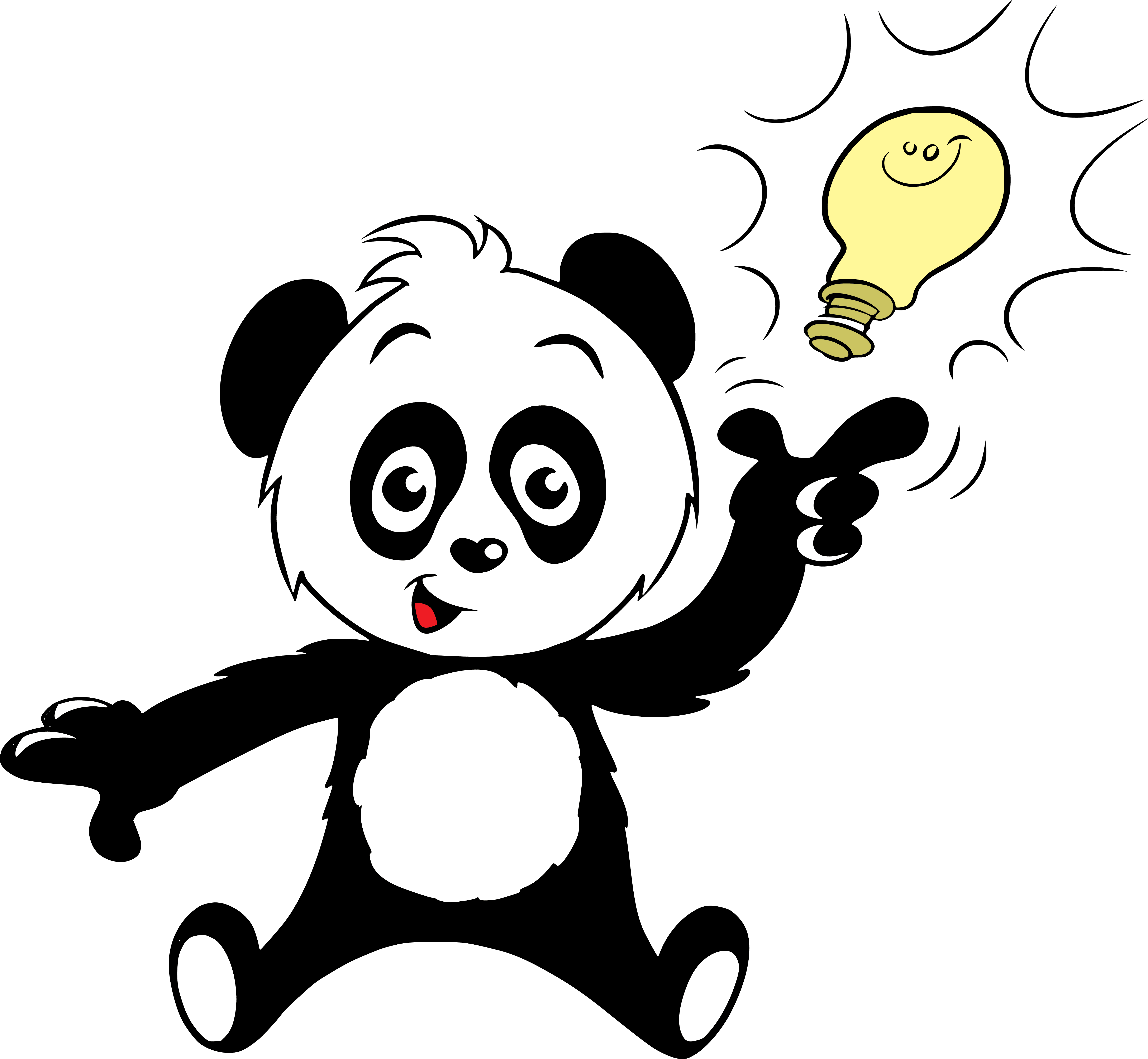 Pia Panda, die fröhlich eine Faust in die Luft wirft