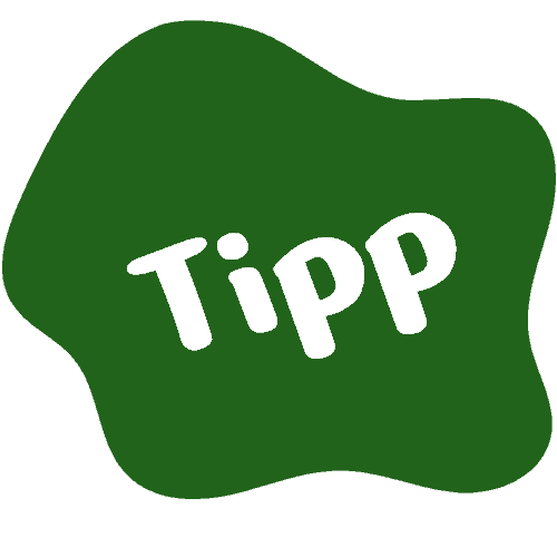 Grüner Farbklecks mit dem Text Tipp!