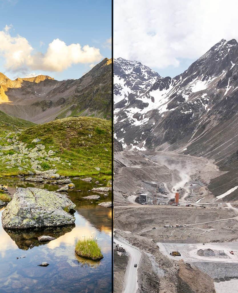 Kaunertal Sujet Tablet - links schöne Natur, rechts verbaut