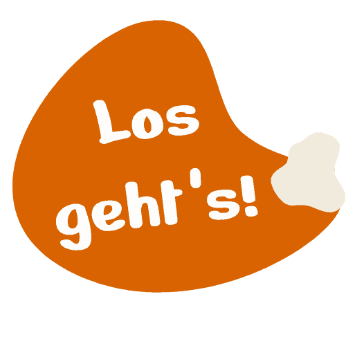 Orangener Farbklecks mit dem Text Los geht's!