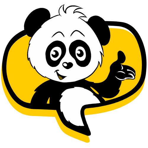 Pia Panda in gelber Sprechblase