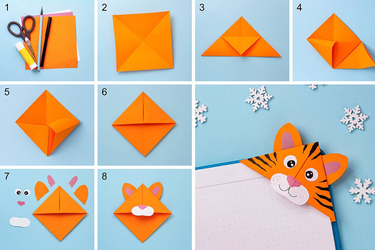 Origami-Lesezeichen - Tiger Anleitung